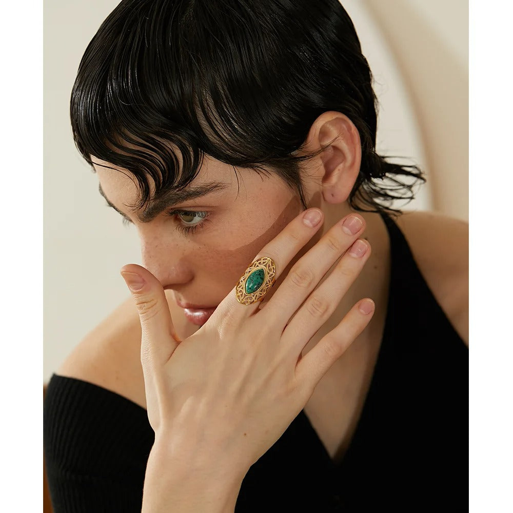 Adjustable Gold Ring with Natural Jasper Margot