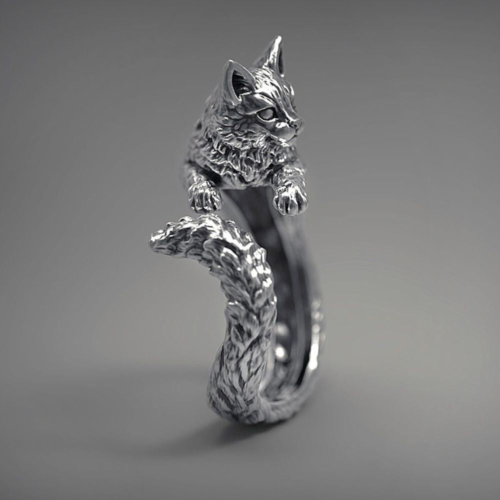 Cat Motif Adjustable Silver Ring Margot