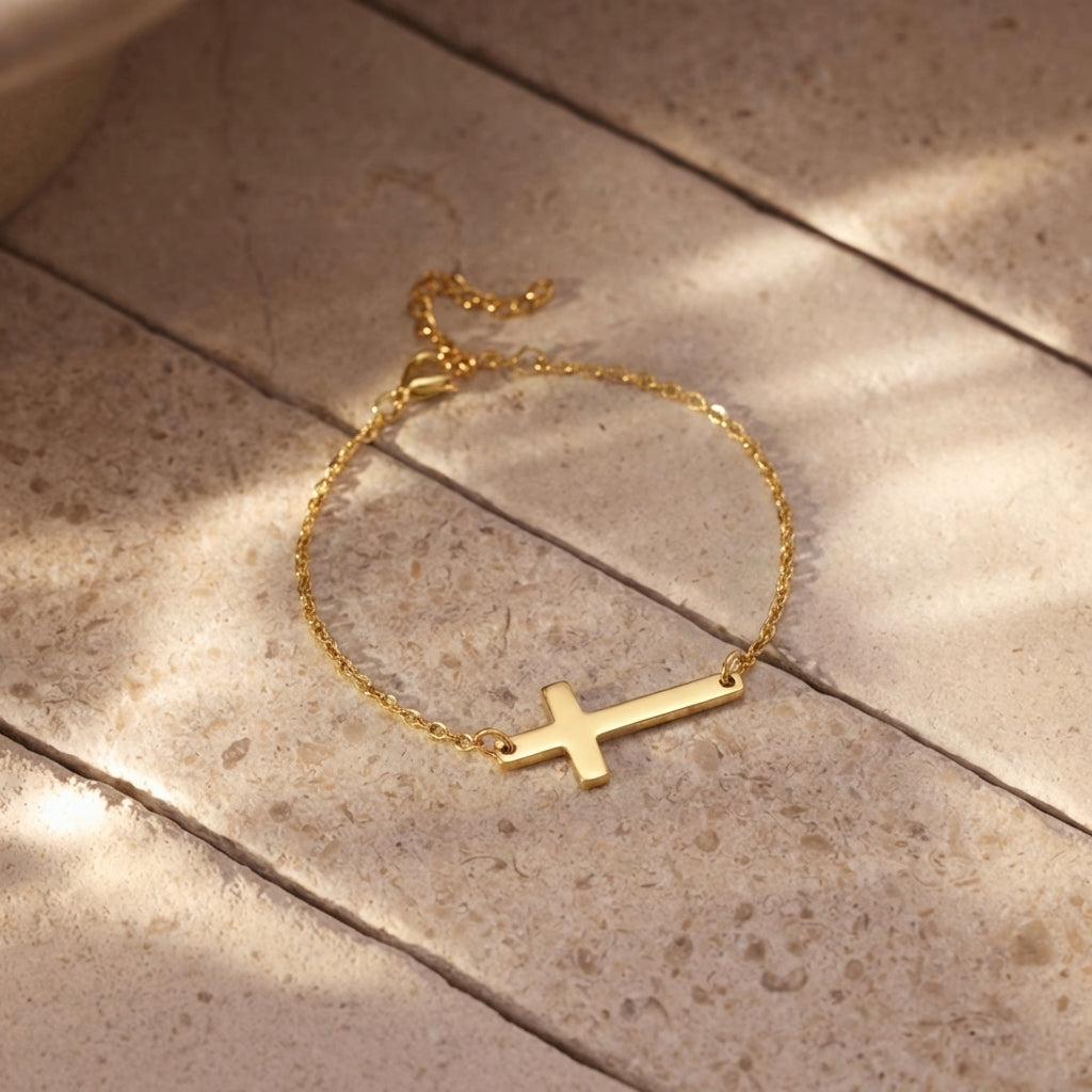 Classic Gold Bracelet with Cross Motif Margot