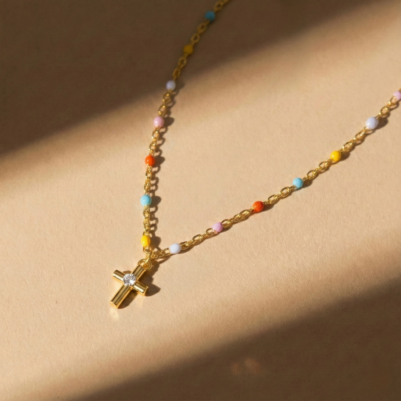 Colorful Bead Cross Necklace Margot