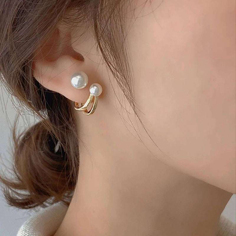 Double Pearl Gold Earrings Margot