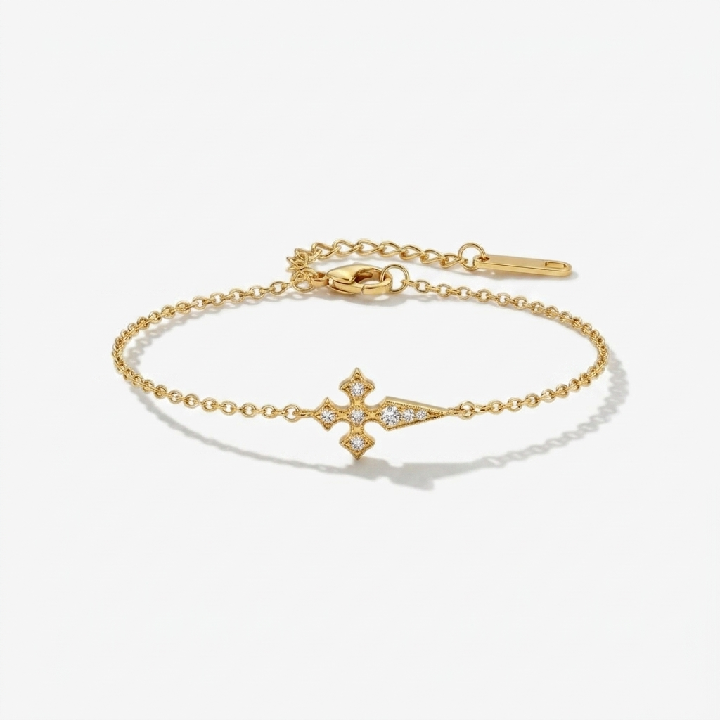 Flared Crystal Cross Gold Bracelet Margot