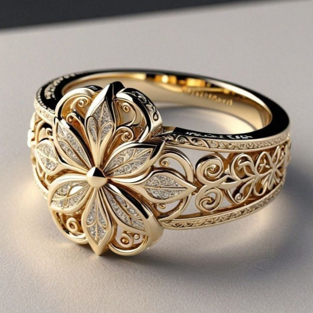 Floral Gold Ring with Zirconia Margot