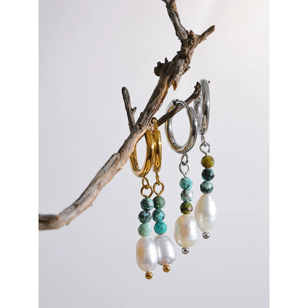 Geometric Pearl Hoop Earrings Gold Margot