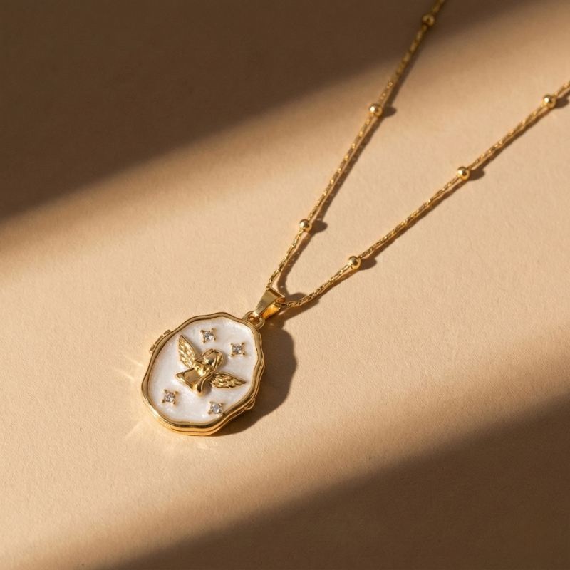 Gold Angel Locket Necklace Margot
