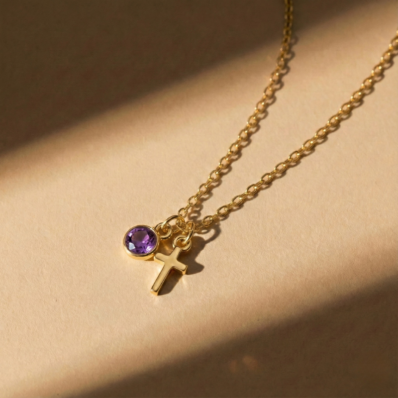Gold Birthstone Cross Necklace Margot