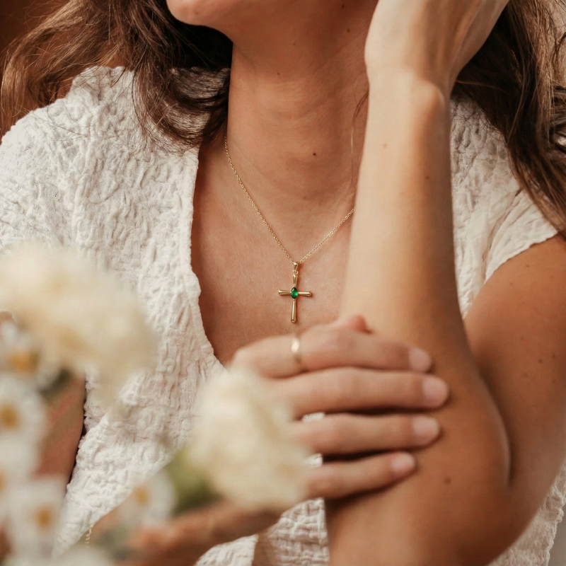 Gold Birthstone Cross Necklace Margot
