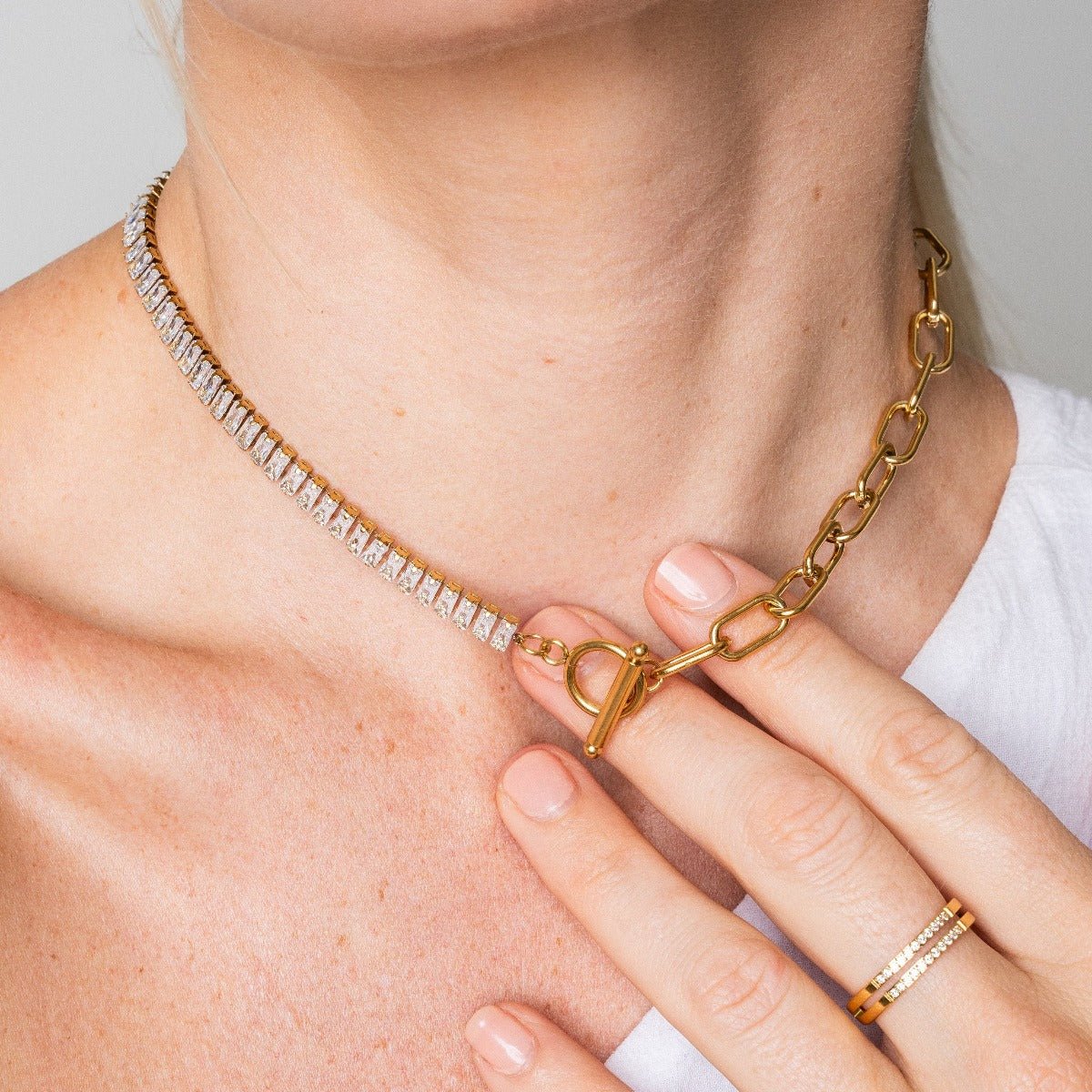 Gold Riviera Baguete Choker Necklace Margot