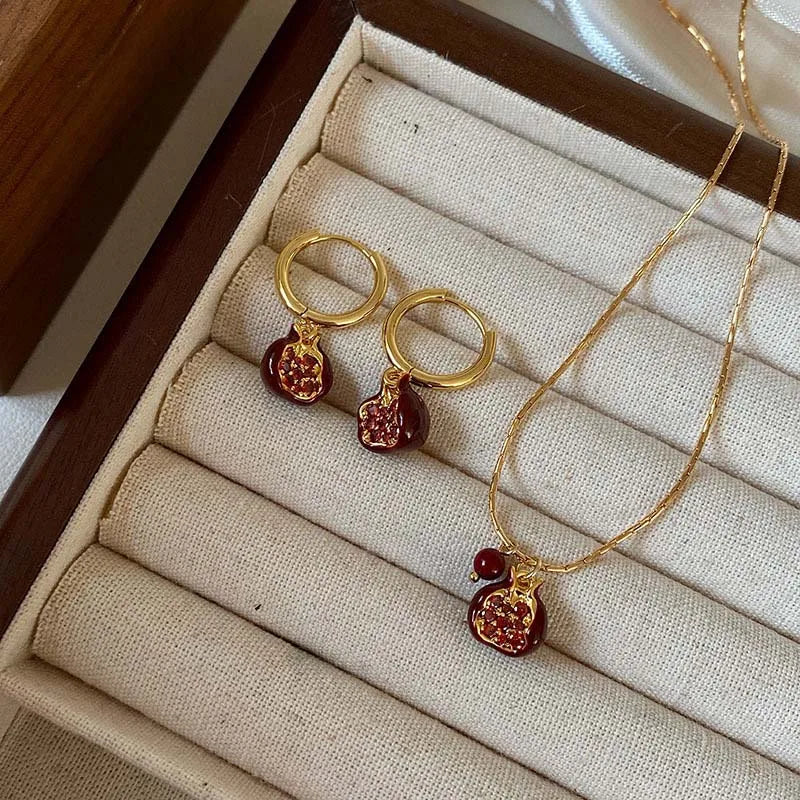 Golden Pomegranate Necklace and Earring Set Margot