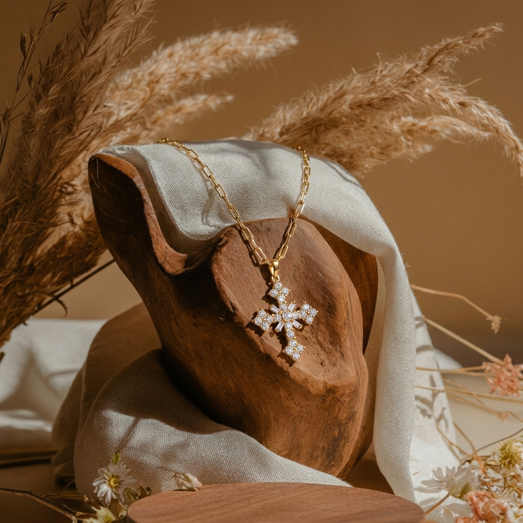 Ornate Gold Cross Necklace Margot