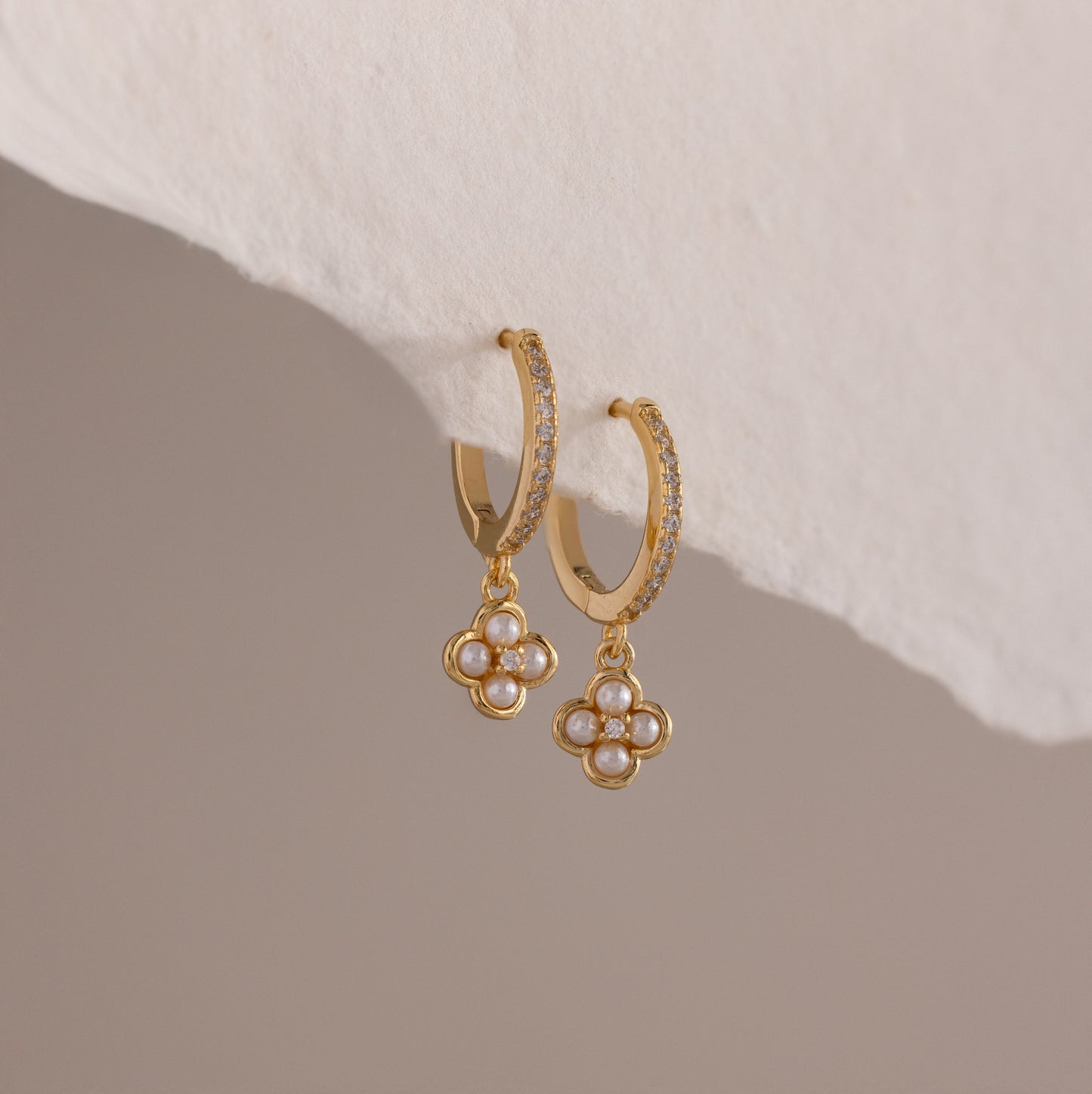 Pave Pearl Flower Earrings Margot