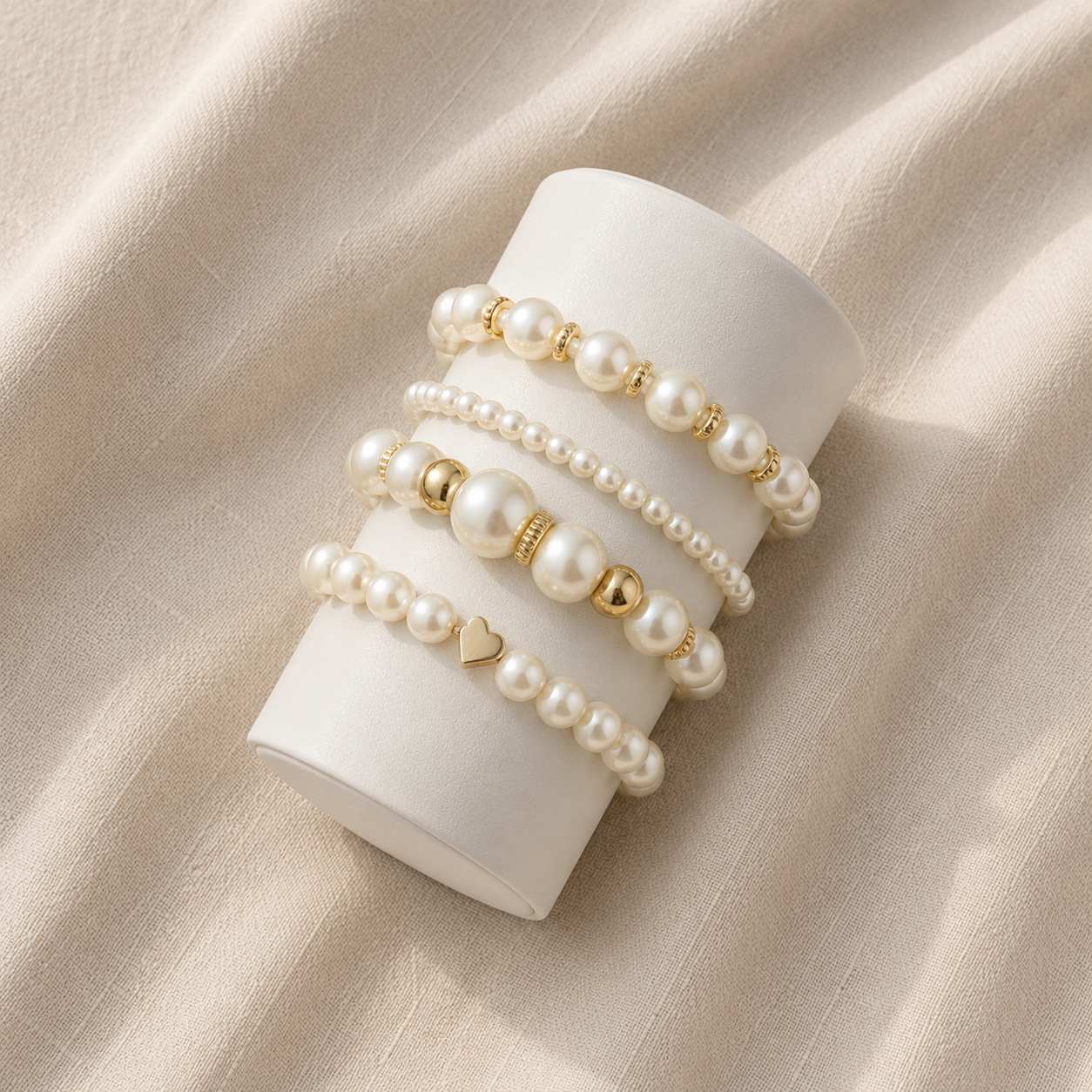 Pearl Stacking Bracelets Set Silver Margot