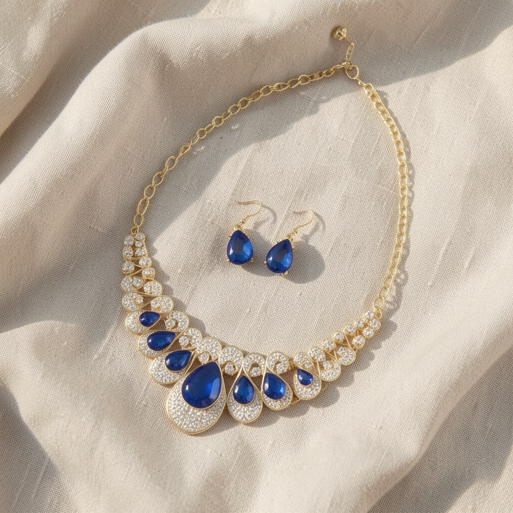 Sapphire Gold Necklace and Earring Set Margot