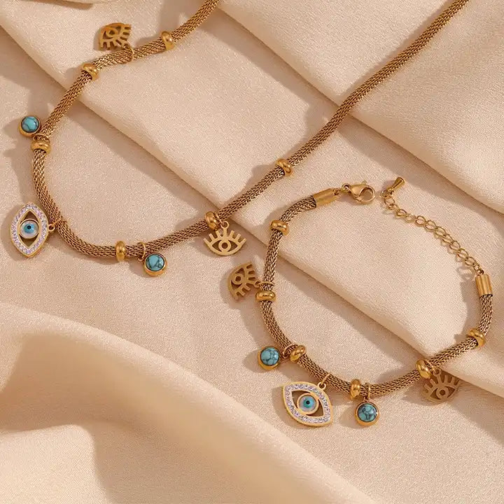 Turquoise Evil Eye Necklace Set Margot