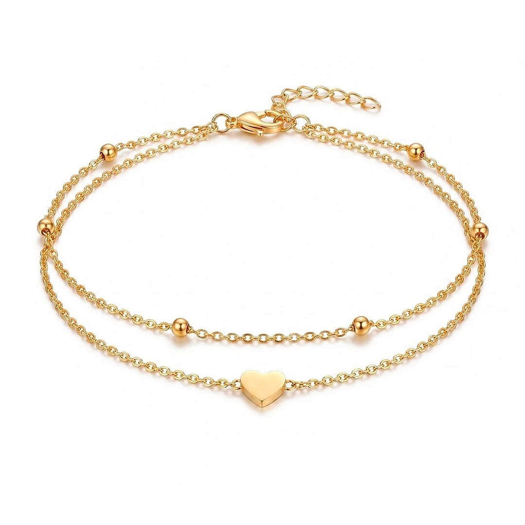 Double Layer Heart Charm Anklet Margot