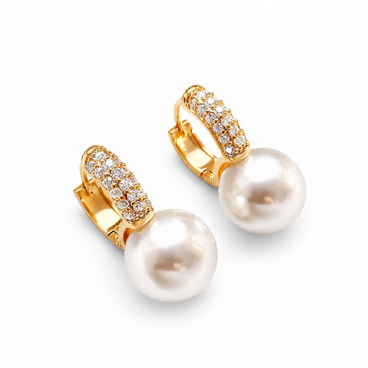 Sparkling Pearl Drop Huggie Earrings Margot