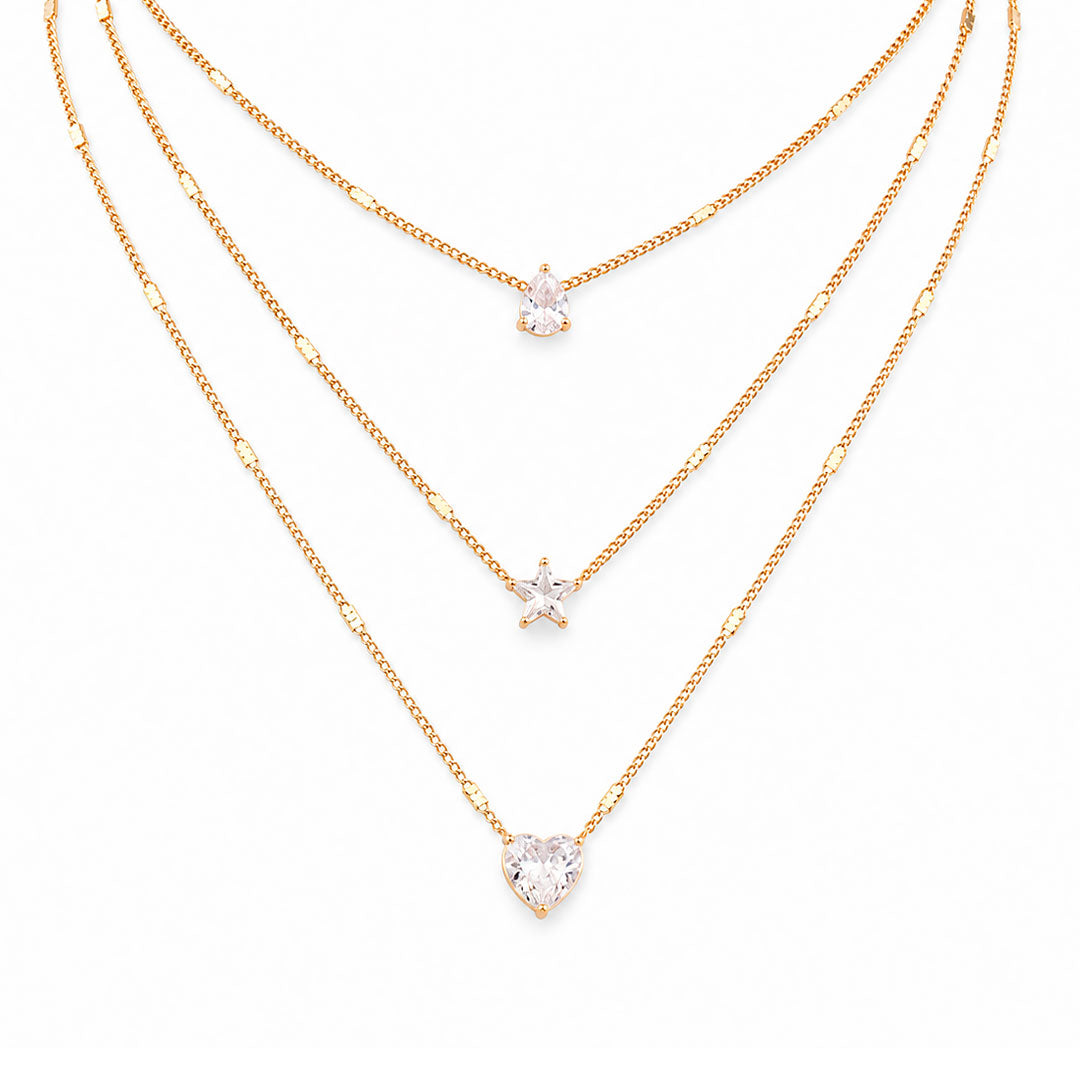 Triple Layer Crystal Charm Necklace Margot