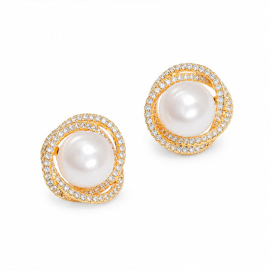 Elegant Pearl Crystal Halo Studs Margot