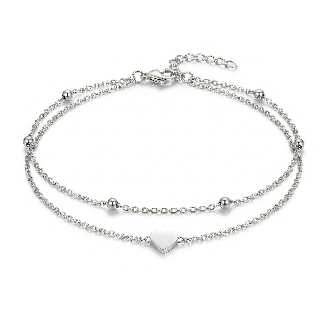 Double Layer Heart Charm Anklet Margot