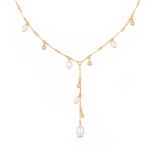 Pearl Crystal Lariat Necklace Margot