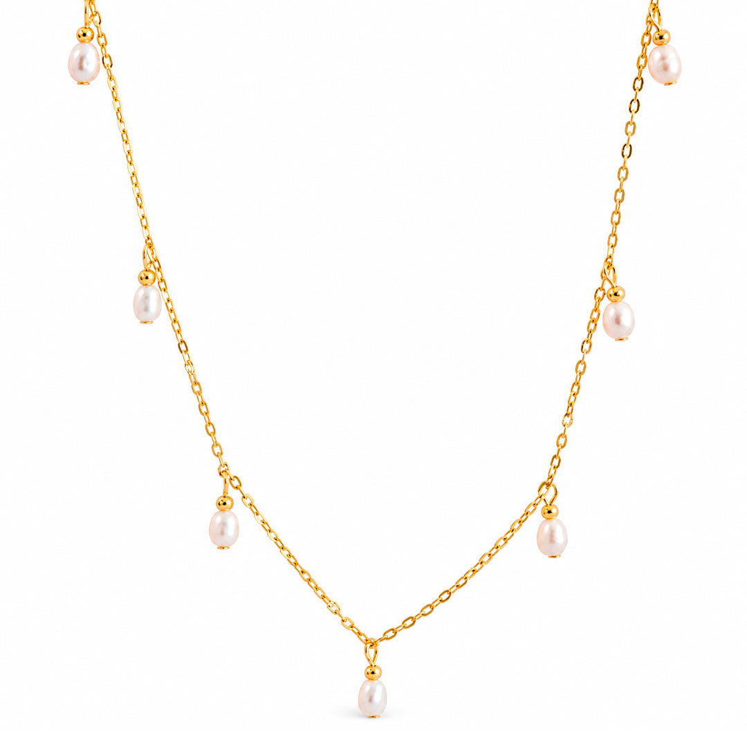 Pearl Droplet Station Charm Necklace Margot