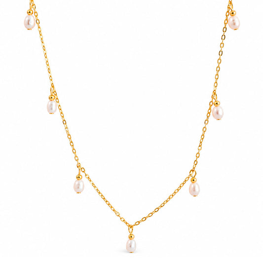 Pearl Droplet Station Charm Necklace Margot