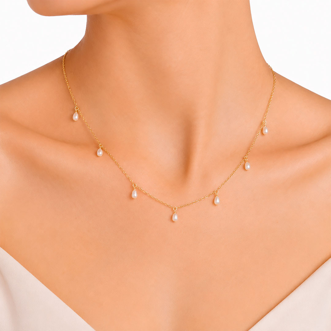 Pearl Droplet Station Charm Necklace Margot
