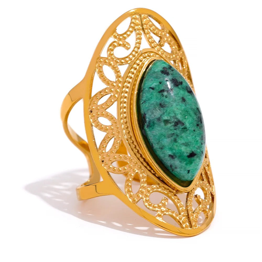 Adjustable Gold Ring with Natural Jasper Margot