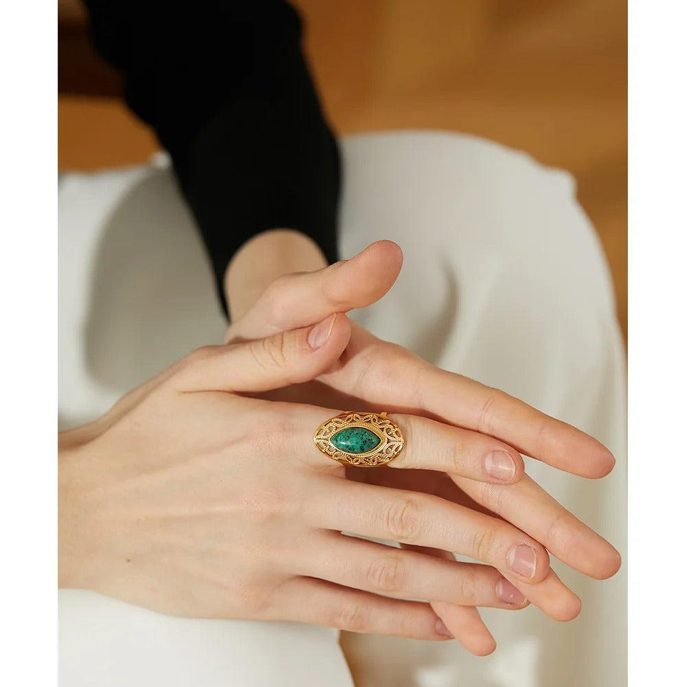 Adjustable Gold Ring with Natural Jasper Margot