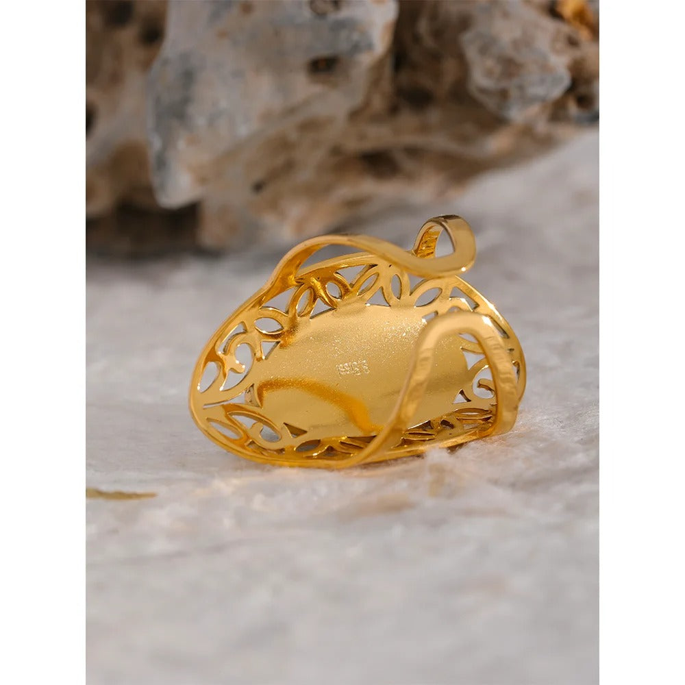 Adjustable Gold Ring with Natural Jasper Margot