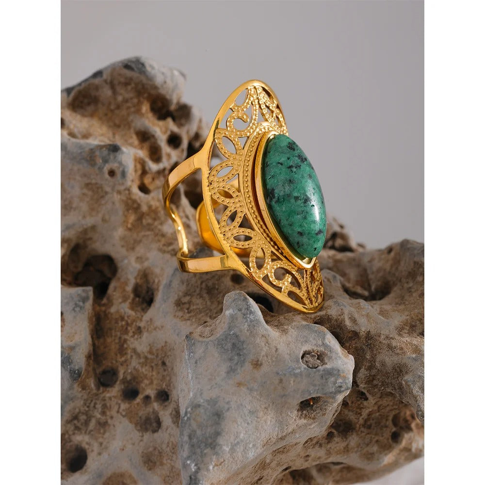 Adjustable Gold Ring with Natural Jasper Margot