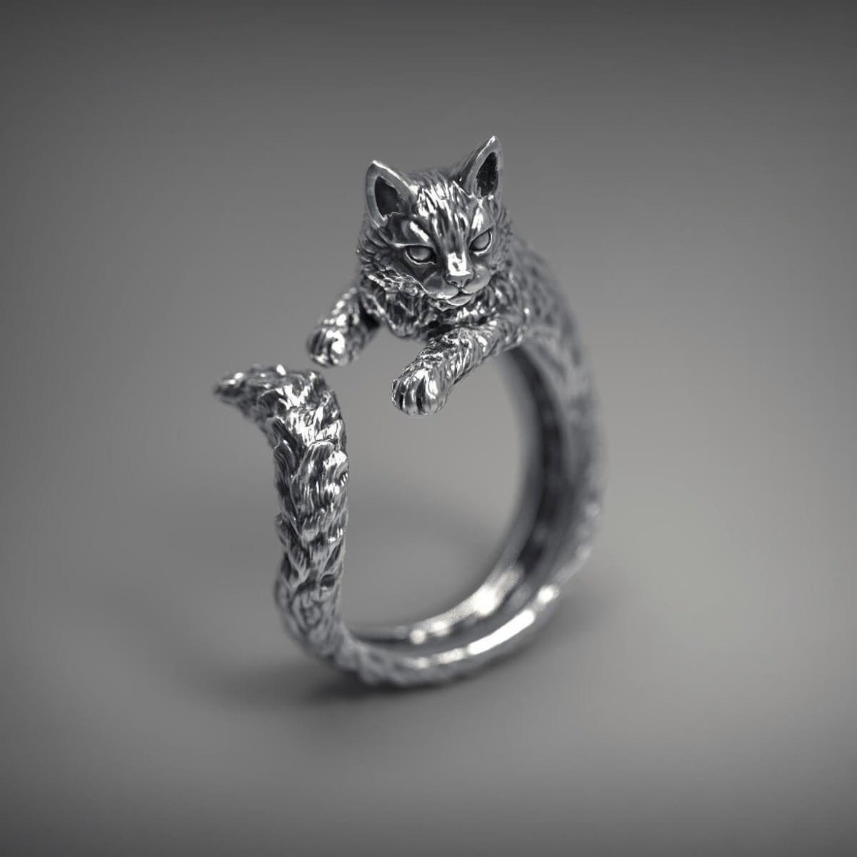 Cat Motif Adjustable Silver Ring Margot