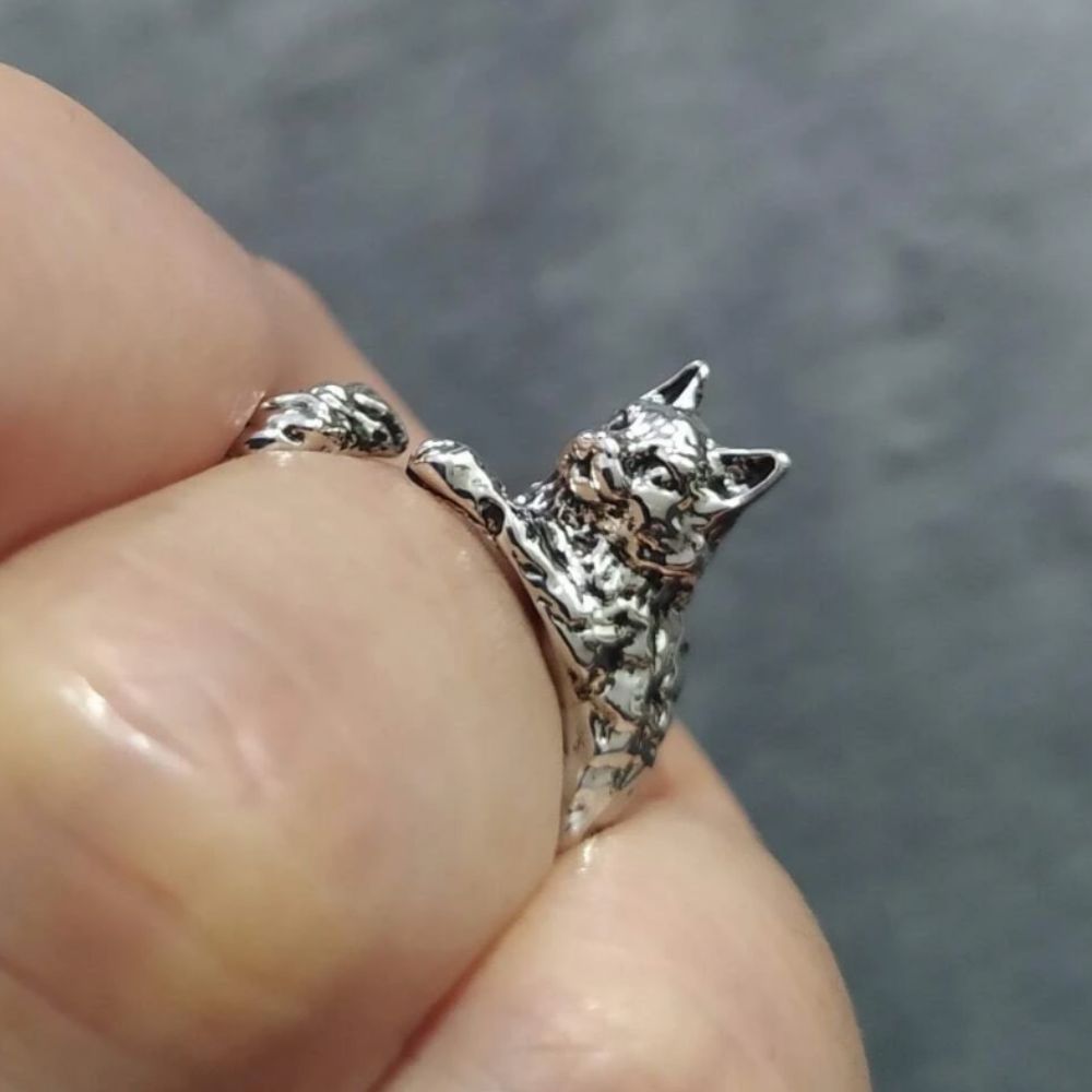 Cat Motif Adjustable Silver Ring Margot