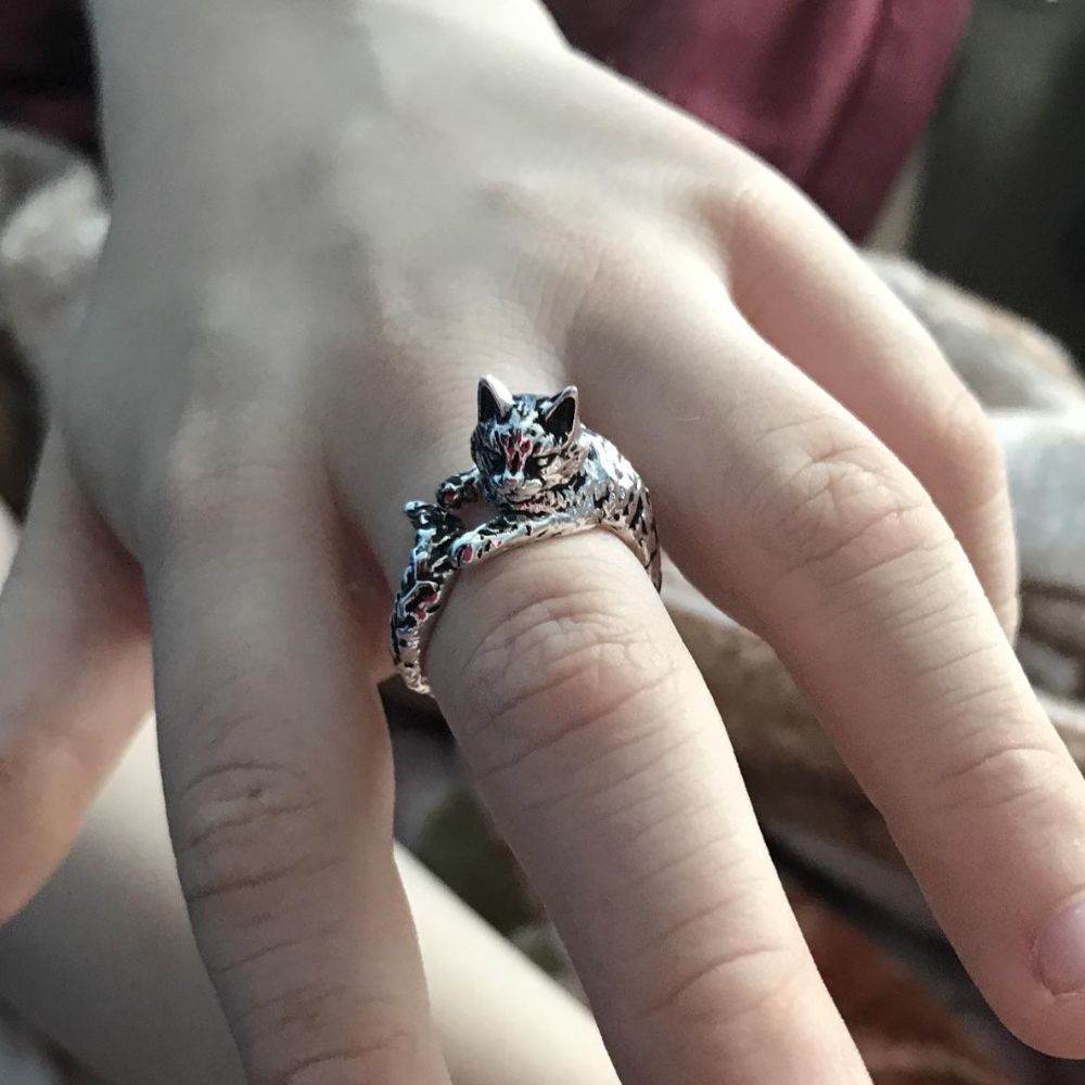 Cat Motif Adjustable Silver Ring Margot