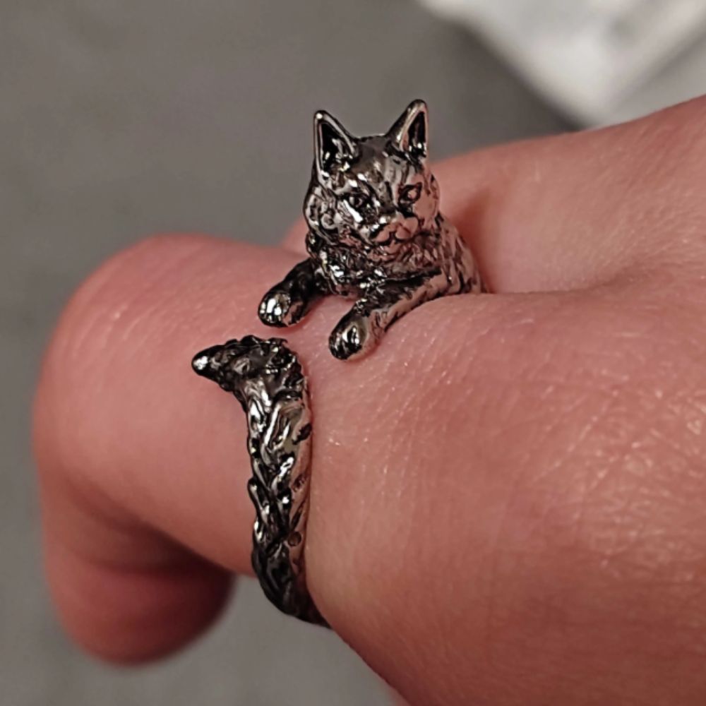Cat Motif Adjustable Silver Ring Margot