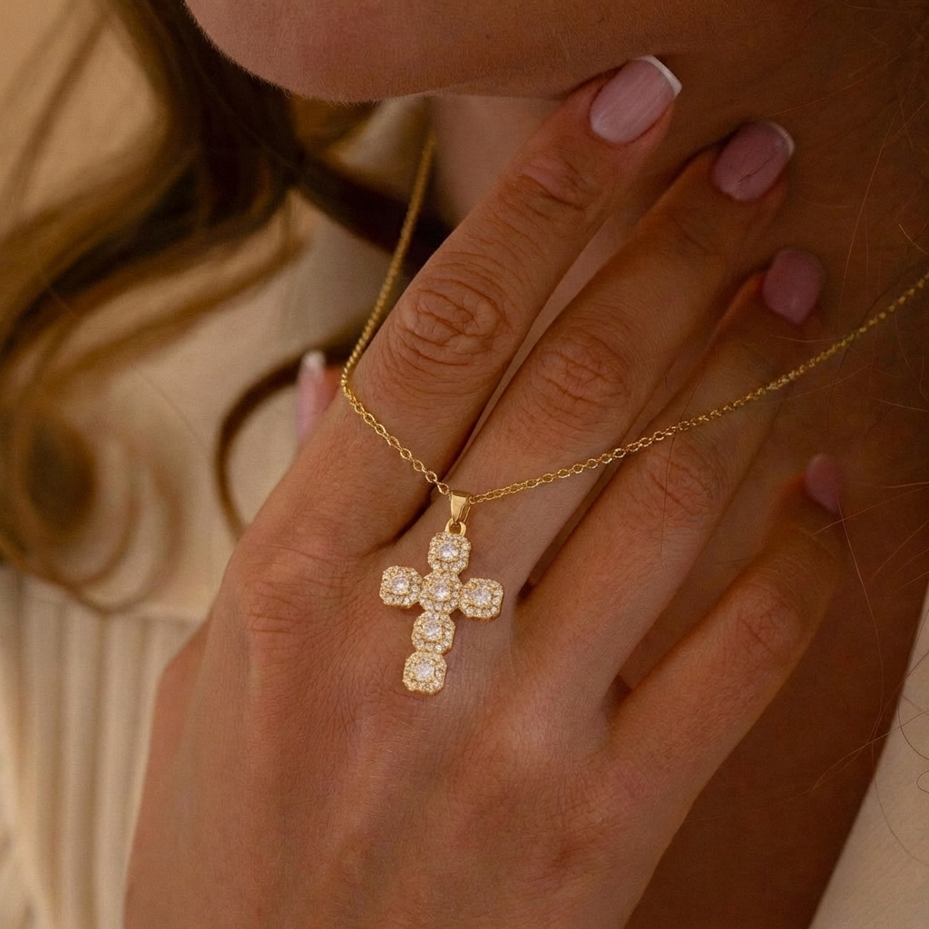 Clustered Crystal Cross Necklace Margot