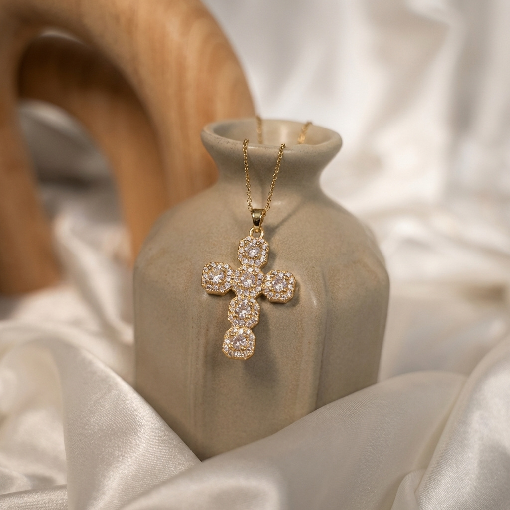 Clustered Crystal Cross Necklace Margot