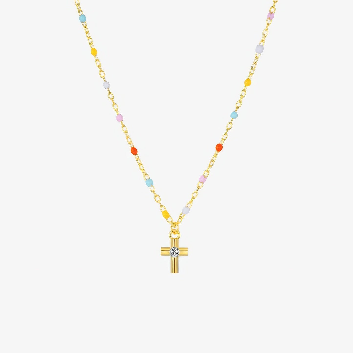 Colorful Bead Cross Necklace Margot