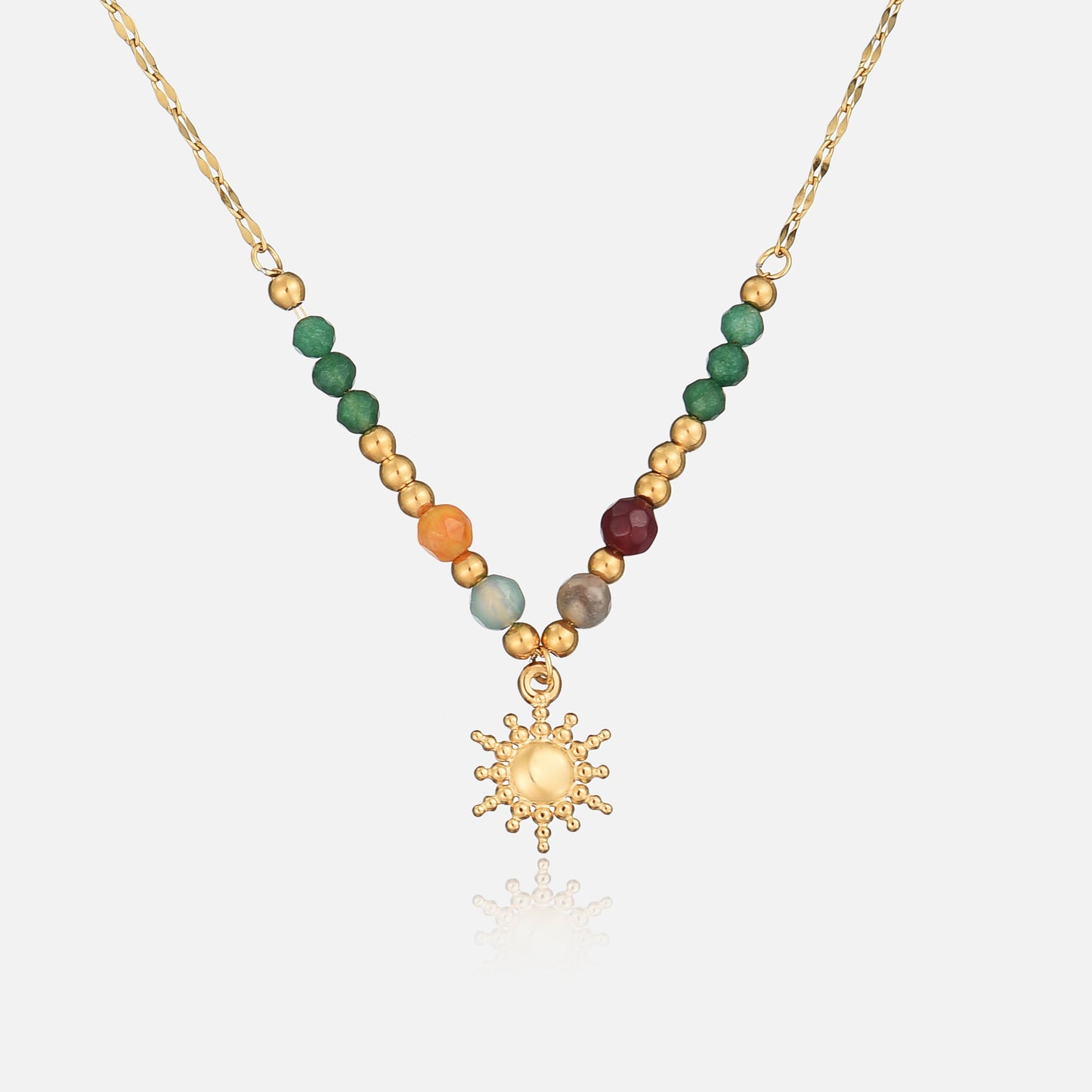 Colorful Beaded Sun Pendant Necklace Gold Margot