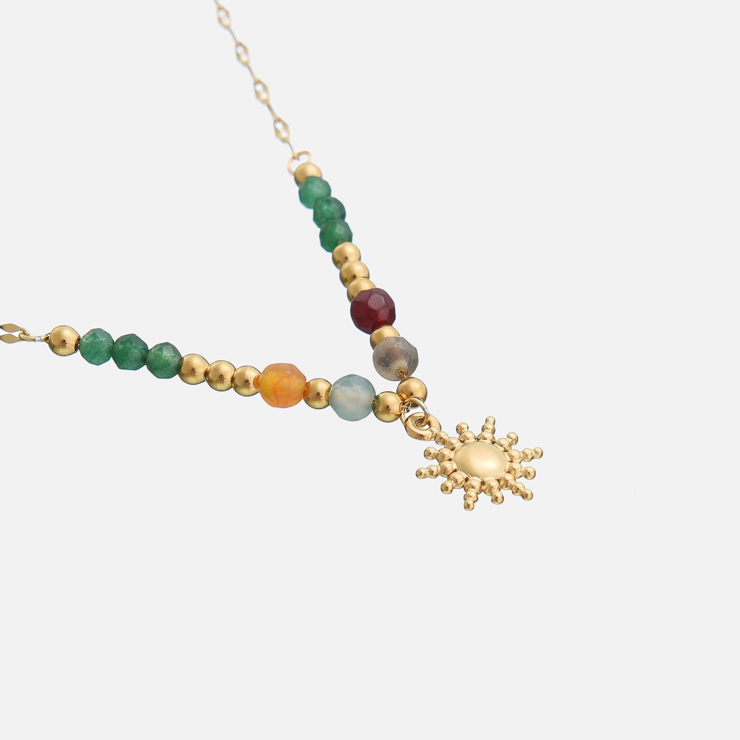 Colorful Beaded Sun Pendant Necklace Gold Margot