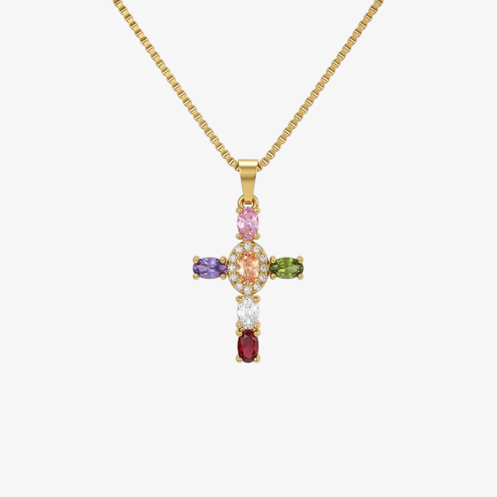 Colorful Cross Necklace Gold Margot