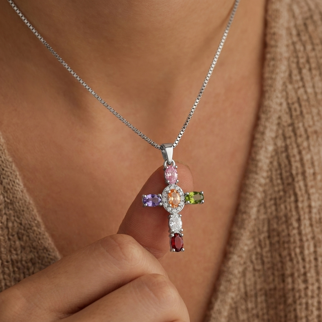 Colorful Cross Necklace Gold Margot