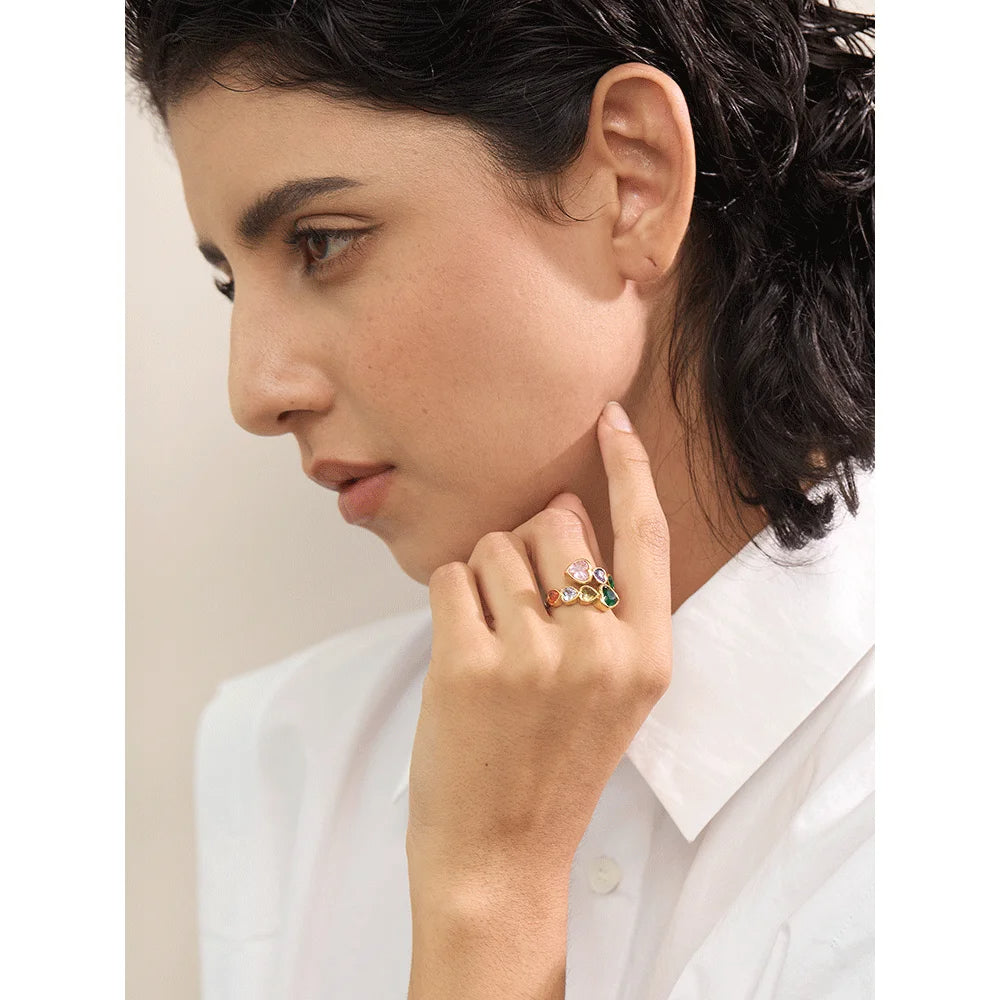 Colorful Heart Crystals Gold Ring Margot