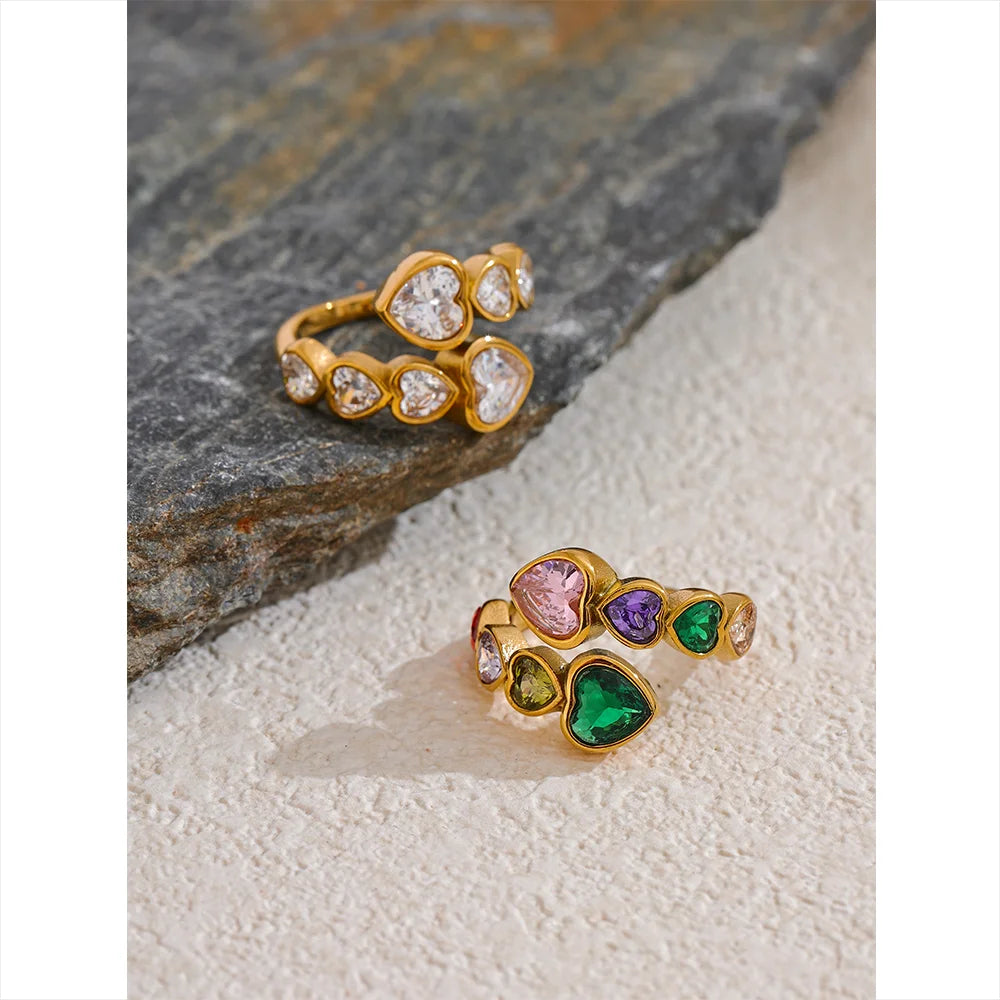 Colorful Heart Crystals Gold Ring Margot