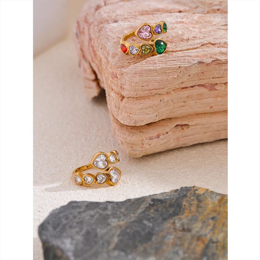 Colorful Heart Crystals Gold Ring Margot