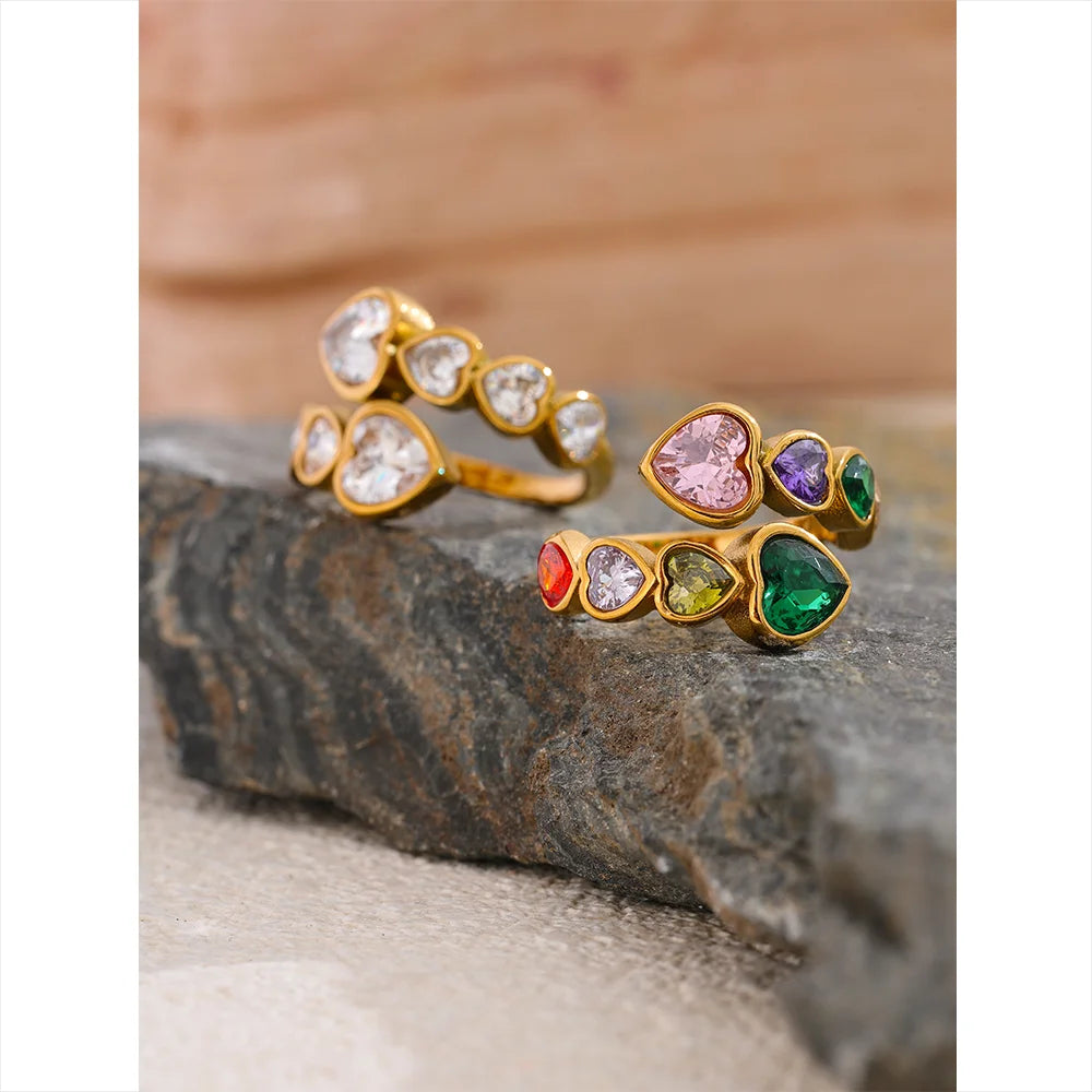 Colorful Heart Crystals Gold Ring Margot