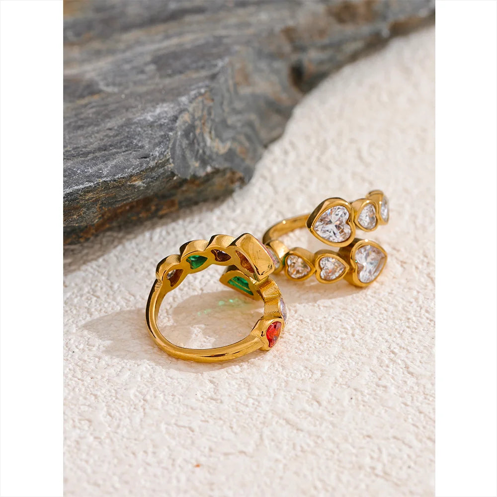 Colorful Heart Crystals Gold Ring Margot