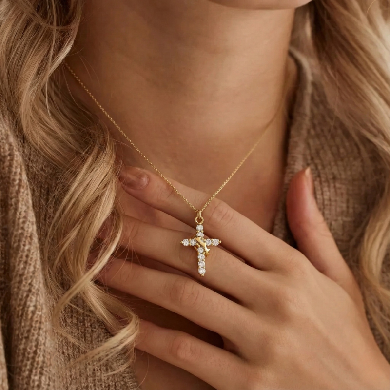 Crown Cross Gold Necklace Margot