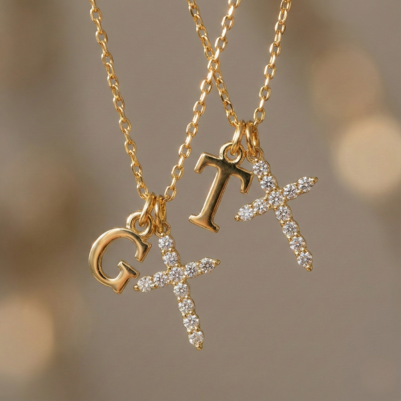 Crystal Cross Necklace Gold Margot