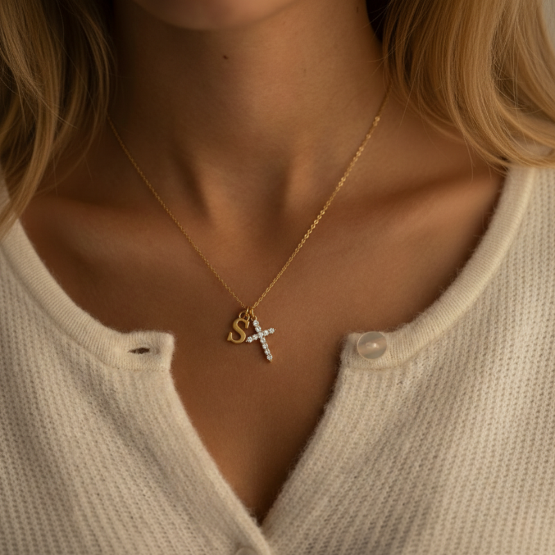 Crystal Cross Necklace Gold Margot